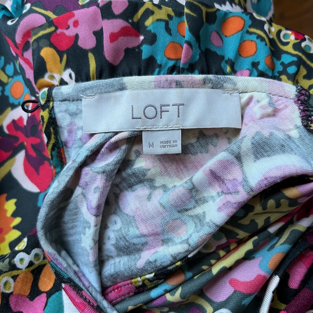 Loft Multi Colored Mock Neck Ruffle Shell - image 4